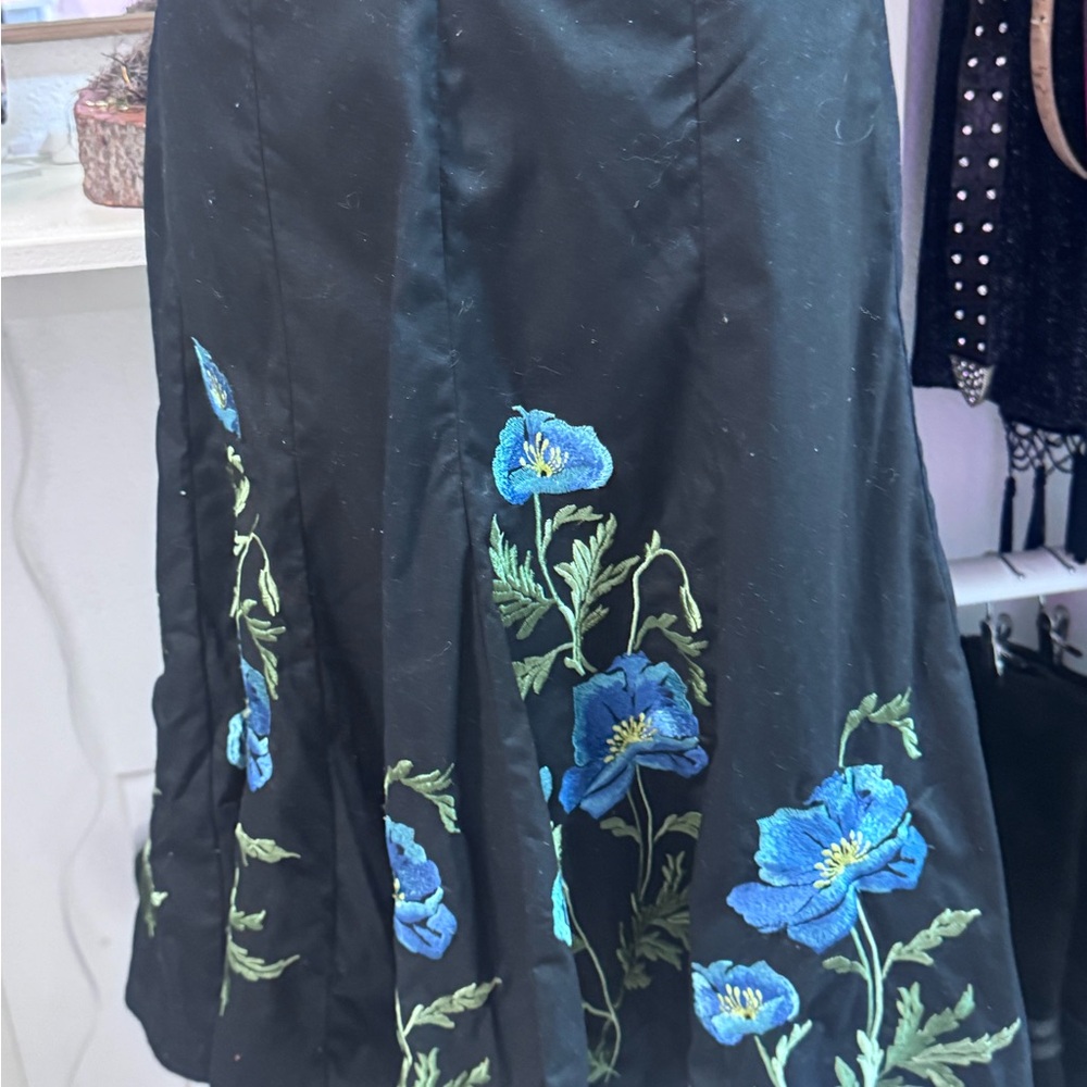 Sunny Taylor Black Skirt with Blue Floral Design